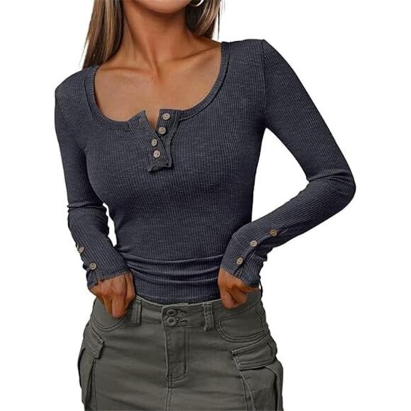 Women's Long Sleeve Casual Fall Top - Button Down Blouse - Picture 3 of 8